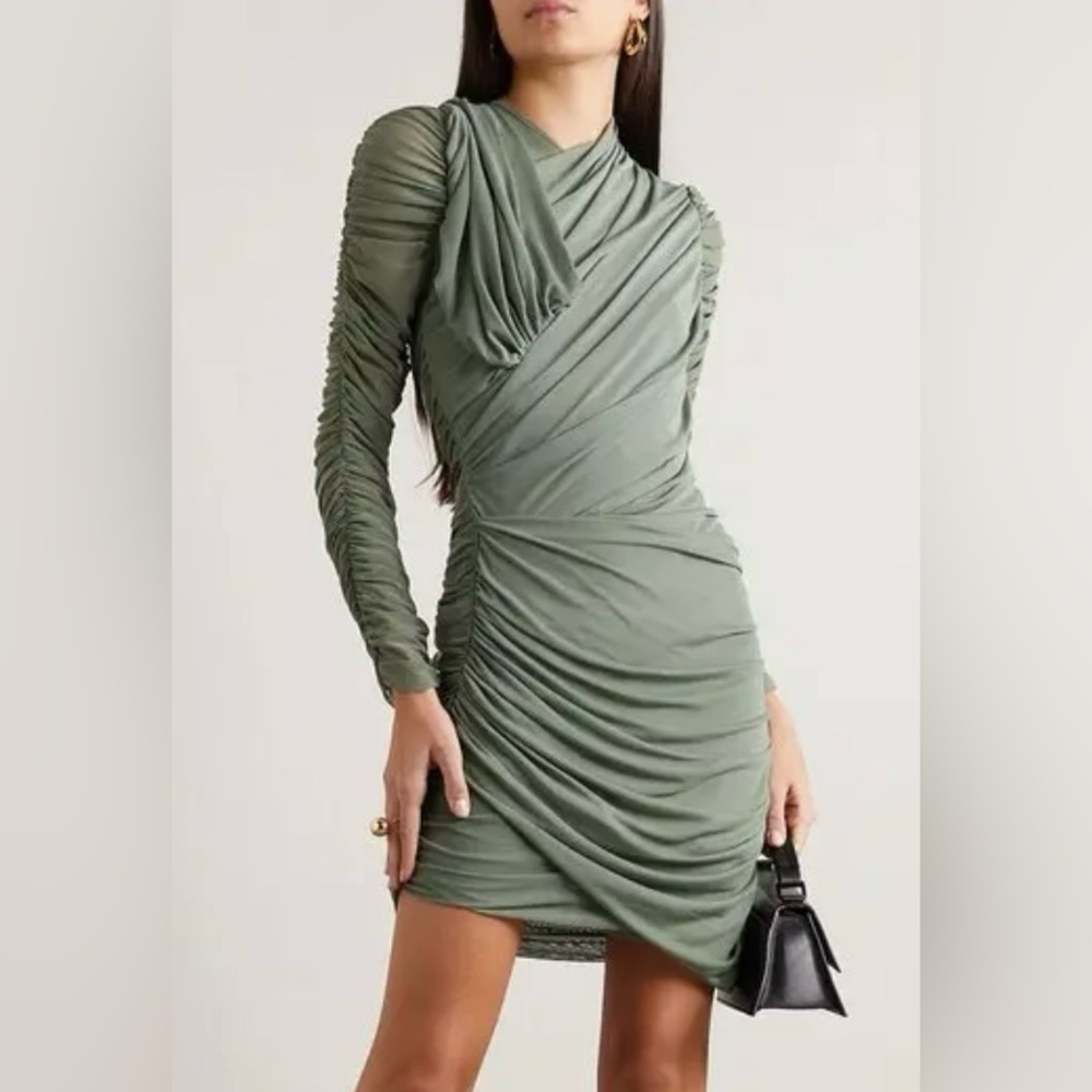 NEW AZ FACTORY + Ester Manas Draped Stretch-tulle Mini Dress Sz 40 (US 8) Green
